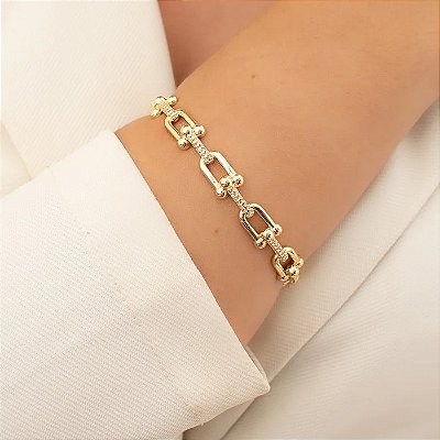 Bracelete Inspiração Elos Lisos e Cravejados
