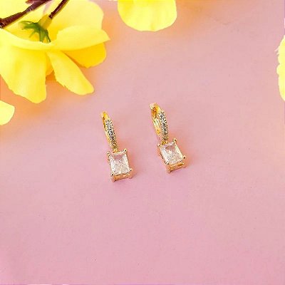 Argola Articulada Cravejada com Pedra Retangular