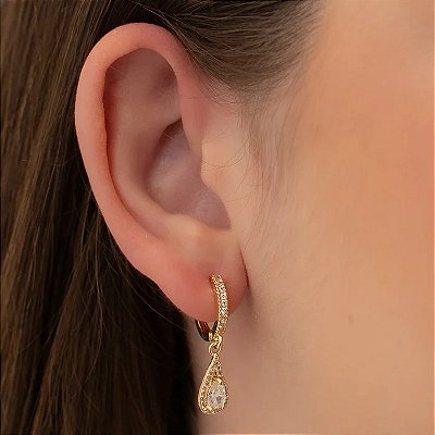 Argola Articulada Cravejada Formato Gota