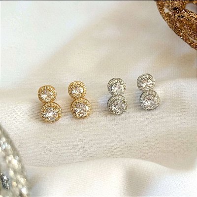 Brinco Duas Bolas Cravejadas