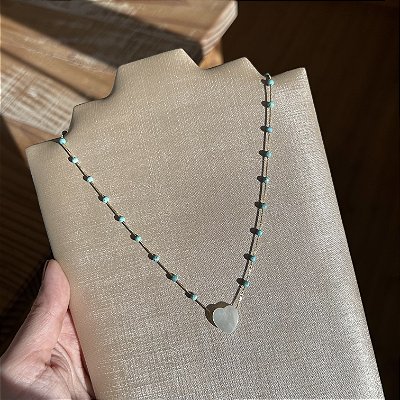 Colar Turquesa e coração madrepérola