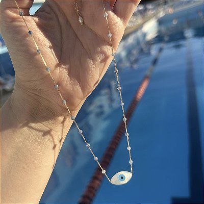 Colar Cianita com olho grego oval