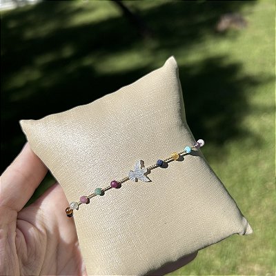 Pulseira mix pedras coloridas e Espírito Santo