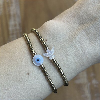 Escolha seu presente! Pulseira hematita olho grego OU pulseira hematita Espírito Santo