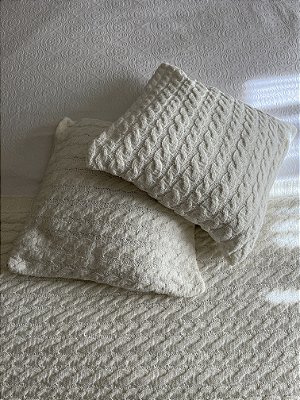 Peseira e capa de almofada tricot off white