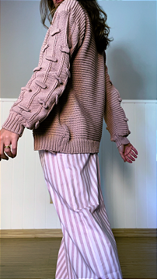 Cardigan tricot rosa antigo