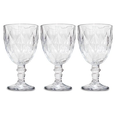 Conjunto de 3 Taça de Vidro 330ml Diamante Clear Premium