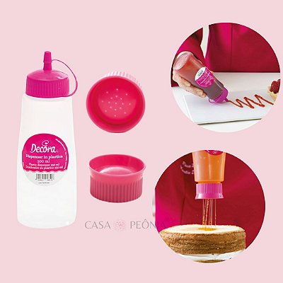 Bisnaga com Tampa Chuveirinho e Tampa Decorativa Para Bolos - 500 mL
