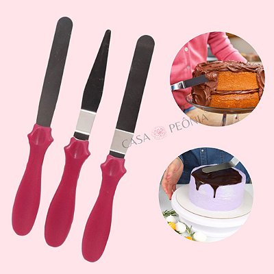 Kit Confeiteiro Espátulas Para Confeitar Pink - 3 Peças