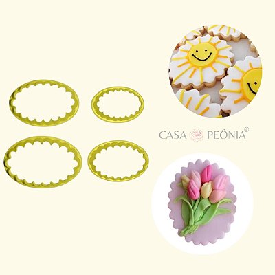 Kit Cortador Oval Babado - 4 Peças