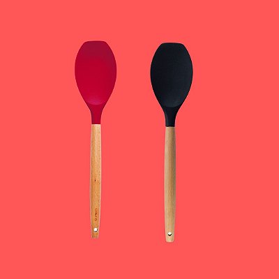 Espátula em Silicone Redonda Com Cabo de Madeira - 32cm