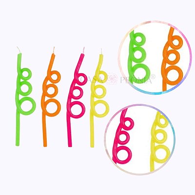 Vela Aniversário Espiral Neon Laranja, Amarelo, Verde e Rosa - 4 Unidades