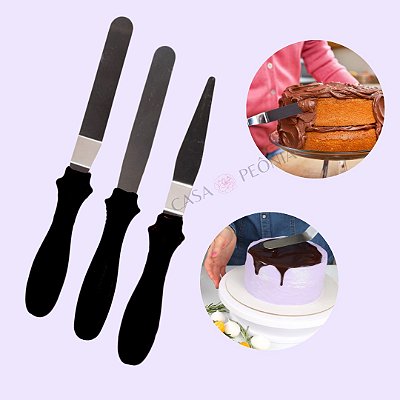 Kit Confeiteiro Espátulas Para Confeitar em Inox Preto - 3 Peças