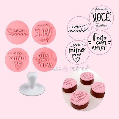 Kit Carimbos Frases Mimos 5cm - Rosa