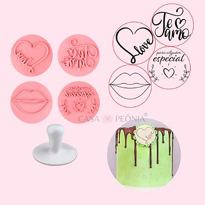 Kit Carimbos Frases Paixão 5cm - Rosa