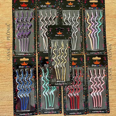 Vela de Aniversário Espiral Fina Metalizada - 4 Unidades