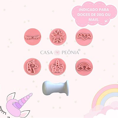 Kit Carimbos 2cm Unicórnio Para Doces - Rosa
