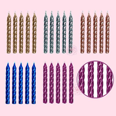 Vela de Aniversário Espiral Metalizada Pequena - 8 unidades