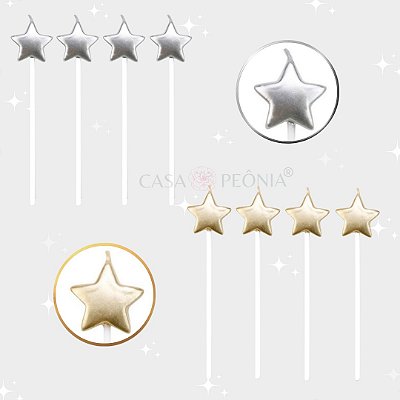 Vela de Aniversário Estrela Metalizada - 4 Unidades
