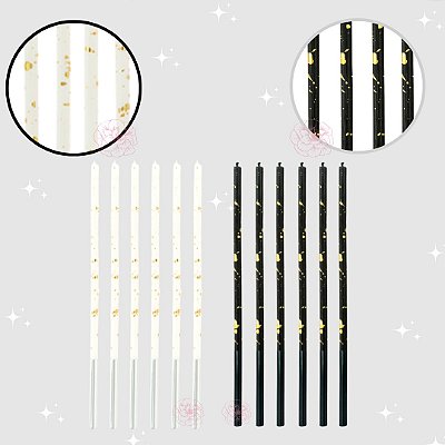 Vela de Aniversário Palito Detalhes em Dourado - 6 Unidades
