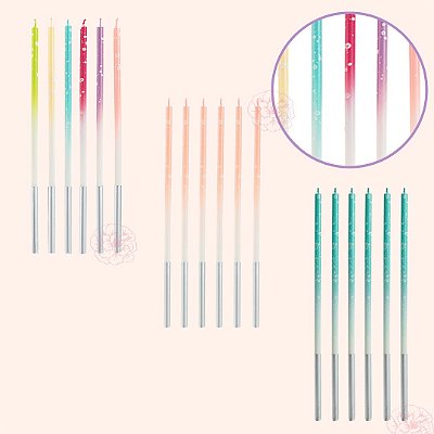 Vela de Aniversário Palito Degradê com Branco - 6 Unidades