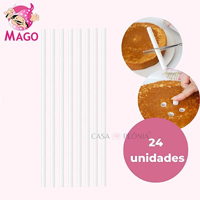 Kit 24 Canos de Sustentação Suporte Pequeno Fino Para Bolos de Andar 30cm