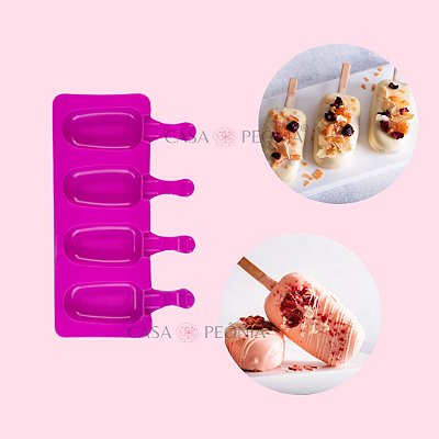 Forma de Silicone Picolé Sorvete Cakesicle Rosa - Pequeno