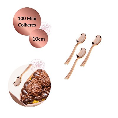 100 Mini Colheres Sobremesa Rosê Gold Descartáveis - 10cm
