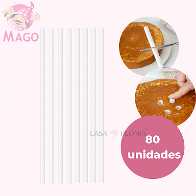 Kit 80 Canos de Sustentação Suporte Pequeno Fino Para Bolos de Andar 30cm
