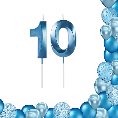 2 Velas De Aniversário Azul Idade Número Design