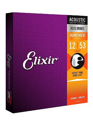 Jogo De Cordas Para Violão Aço Elixir 012 Nanoweb Bronze 80/20