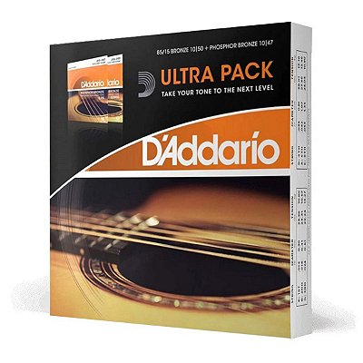 Pack Com 02 Jogos De Cordas Para Violão Aço D'addario 010 EZ900 e EJ15
