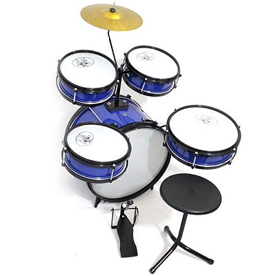 Bateria Musical Acústica Rock Baby Infantil Com 2 Tons Azul