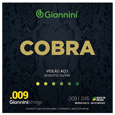 Jogo de Cordas Para Violão De Aço Giannini 009 Cobra