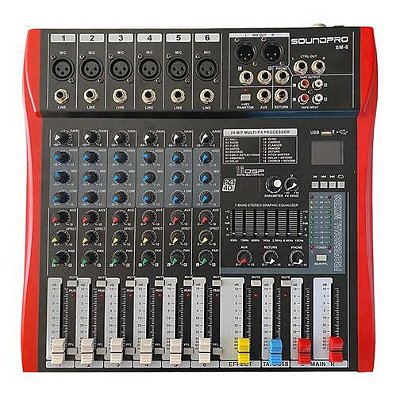Mesa De Som Mixer Profissional 6 Canais Sound Pro SM6