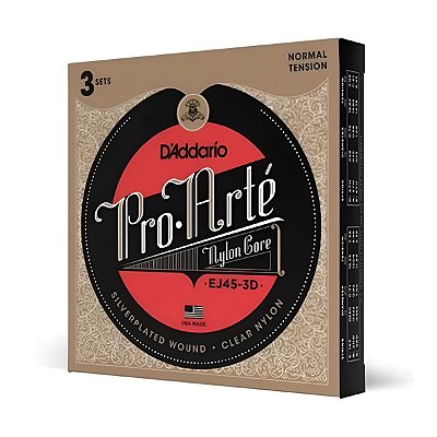 Pack 03 Jogos De Cordas Para Violão Nylon D'Addario Tensão Média Pró Arté