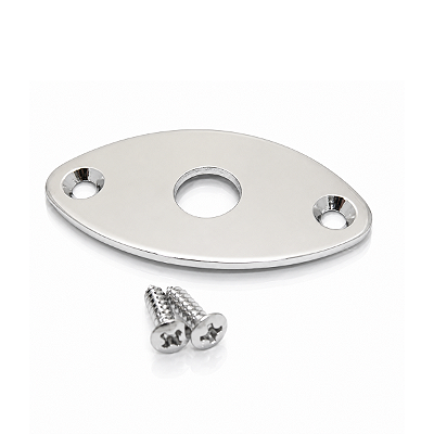 Jack Plate Oval Curvo Vintage Para Guitarra Baixo Cromado