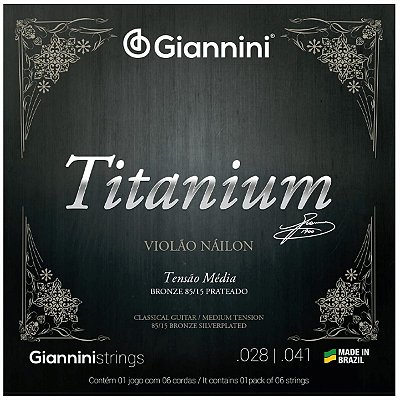 Jogo De Cordas Para Violão Nylon Giannini Tensão Media Titanium