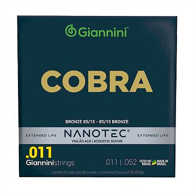 Jogo De Cordas Giannini Para Violão De Aço 011 Cobra Nanotec