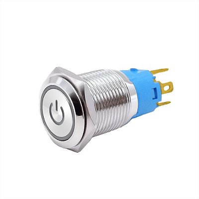 Botão Liga Desliga Metal Com Trava Led Amarelo 12V 19mm