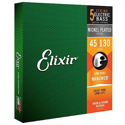 Encordoamento Revestido Para Baixo 5 Cordas 045 Elixir Nickel Plated