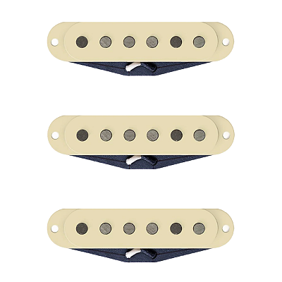 Set De Captadores Fleor Single Coil Estagiado Alnico 5 Para Strato Creme Pos. Braço, Meio e Ponte
