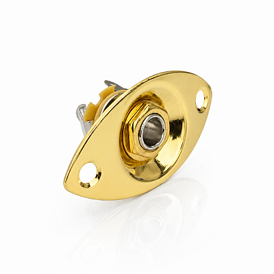 Jack Plate Oval Dourado Com Conector P10 Mono Guitarra
