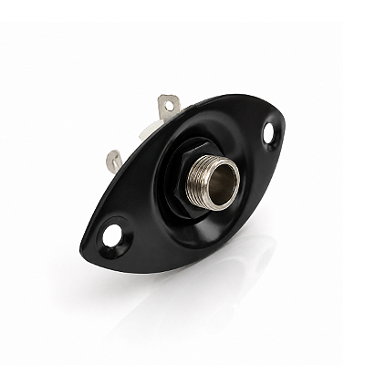 Jack Plate Oval Preto Com Conector P10 Mono Guitarra