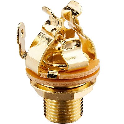 Jack Conector Fêmea Mono P10 Multi Contato Violão Guitarra Dourado
