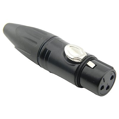 Conector Plug XLR Fêmea Preto Com Trava Profissional Para Áudio