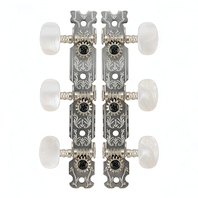 Jogo de Tarraxas Cromadas para Violão Clássico Nylon Pino Grosso Botão Meia Lua