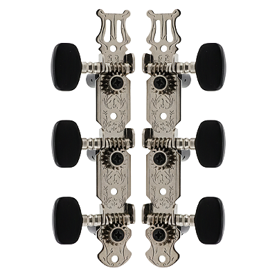 Jogo De Tarraxas Cromada Botão Preto Violão Nylon Pino Grosso