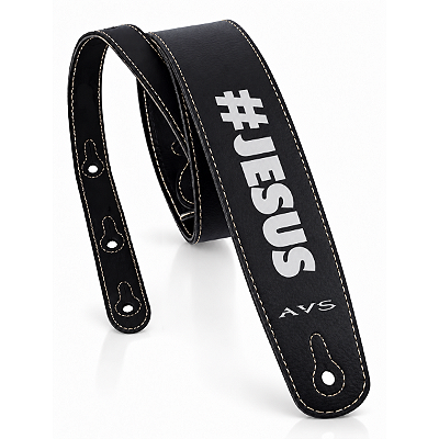 Correia Alça Religiosa Preta #JESUS Para Guitarra Violão Baixo AVS
