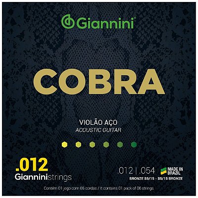 Jogo De Cordas Para Violão De Aço Giannini 012 Cobra